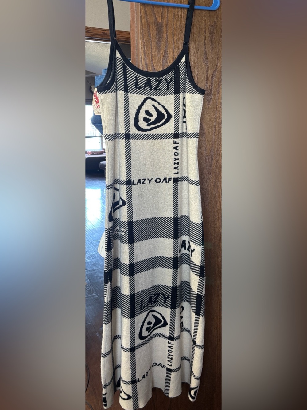 Lazy Oaf Black and White Plaid Logo Maxi Dress